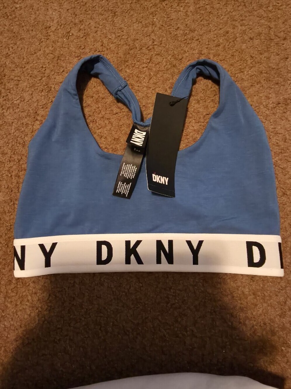 NWT-DKNY  Blue Sports Bra with Logo Band - Picture 2 of 16